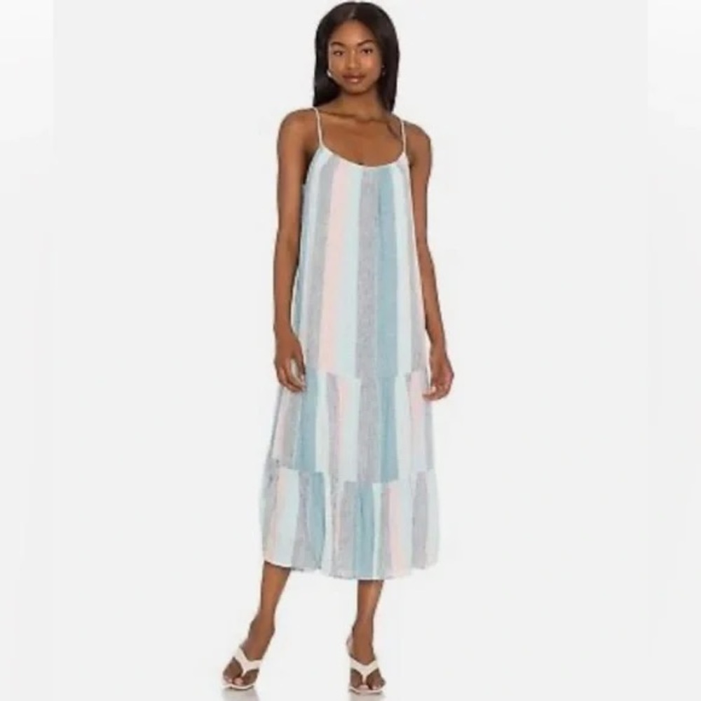 Rails Adora Highland Stripe Linen Midi Dress Slee… - image 1